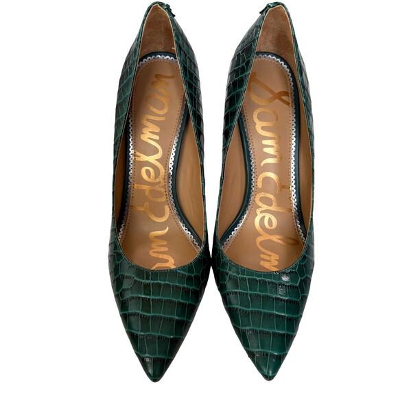 Sam Edelman Green Stiletto Pumps Sz 8.5 Crocodile Business Glam Sexy Party Shoes - Picture 3 of 13